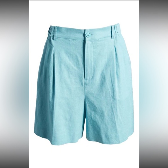 Nordstrom Open Edit Linen Blend Bermuda Shorts in Teal Shore ~M - Picture 2 of 6